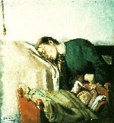 Christian Krohg sovende mor ved sit barns vugge France oil painting artist